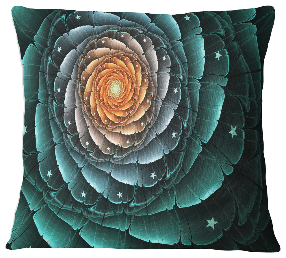 Fractal Flower Turquoise Digital Art Floral Throw Pillow, 16"x16"