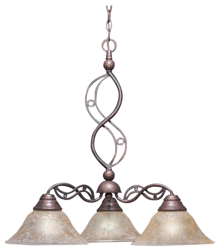 Jazz 3 Lgt Chandelier In Bronze Finish With 10" Amber Marble Glass (236-BRZ-513)