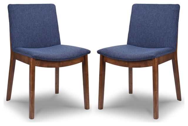Pemberly Row Mid-Century Modern Fabric Dining Chair in Navy Blue (Set ...