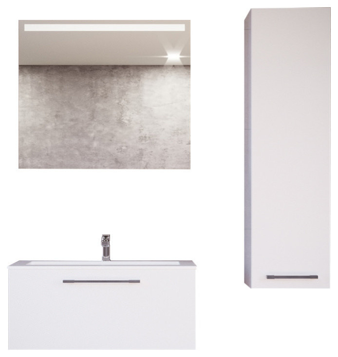 Piana Bathroom Vanity Set Modern Single Sink Wall Mount, Glossy White, 40"