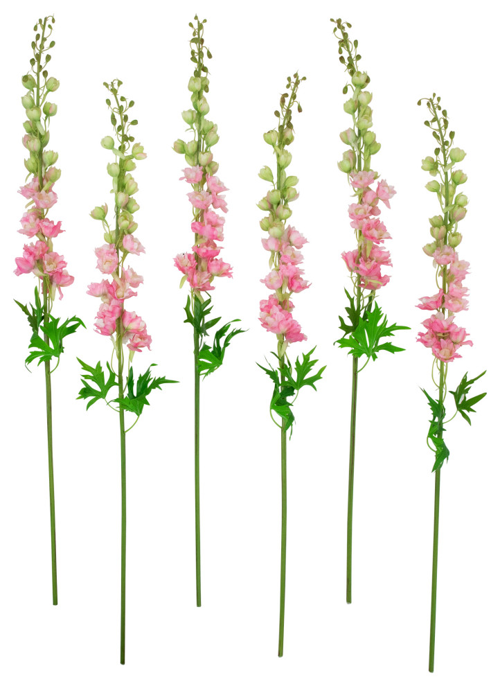 Set of 6 Pink Delphinium Artificial Floral Stems 40" Modern