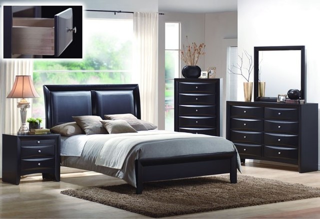 Black Wood Leatherette Queen Panel Bedroom Set