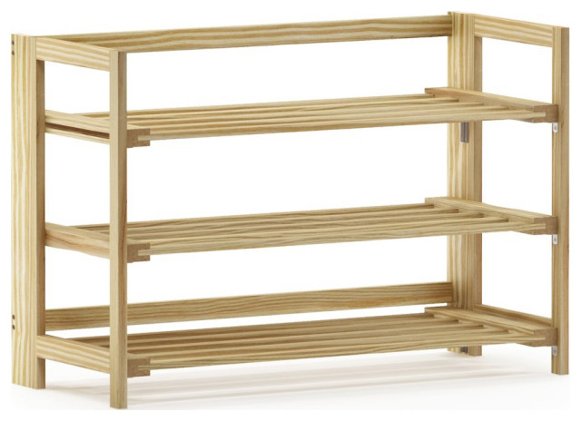 Furinno Alder Pine Solid Wood Foldable 3 Tier Shoe Rack Natural Contemporary Shoe Storage By Virventures