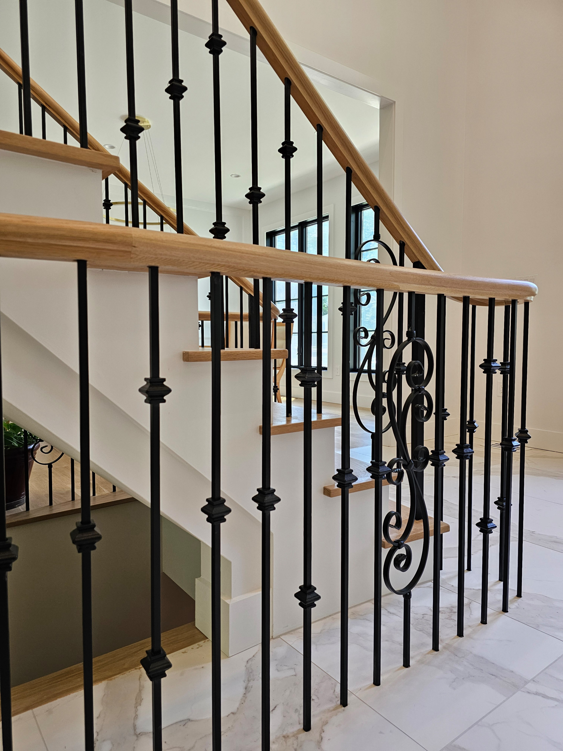 120_Luxurious White Oak Stair with Iron Balusters, Great Falls, 22066