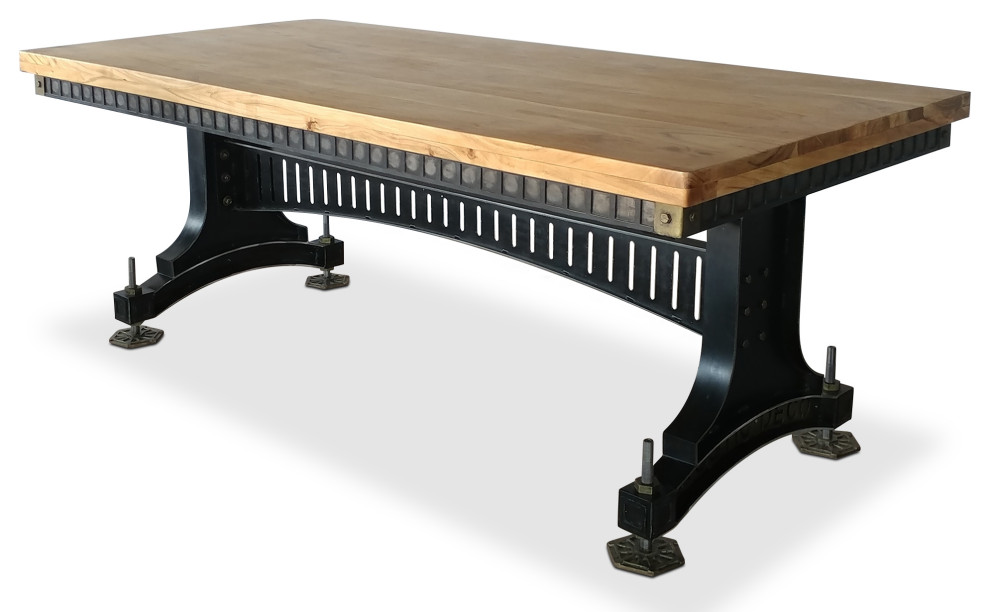 Industrial Adjustable Height Dining Table Steel Brass Brunel Natural Industrial Dining