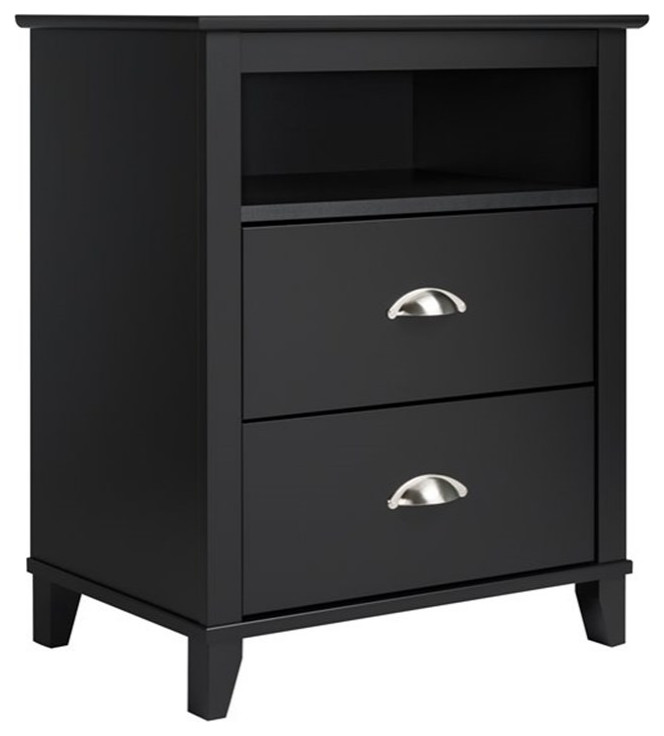 Pemberly Row Modern 2 Drawer Wood Top Tall Nightstand In Black - Transitional - Nightstands And ...