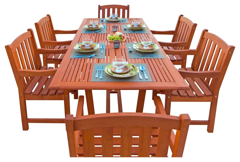 Malibu Outdoor 7piece Wood Patio Dining Set with Extension Table