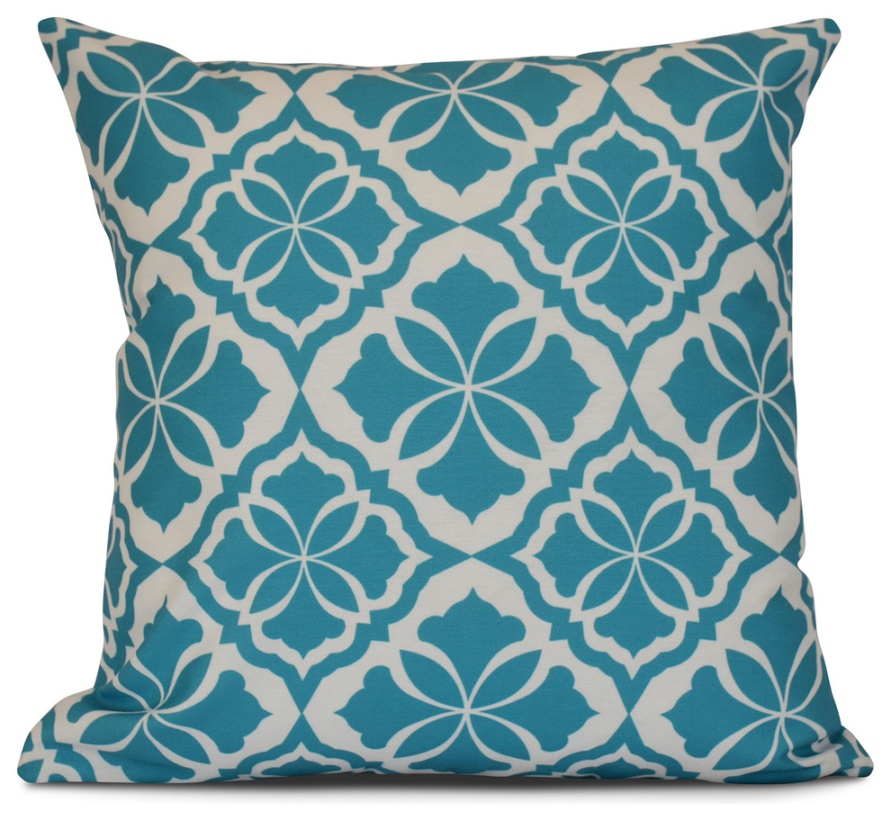 16x16", Ceylon, Geometric Print Outdoor Pillow, Turquoise