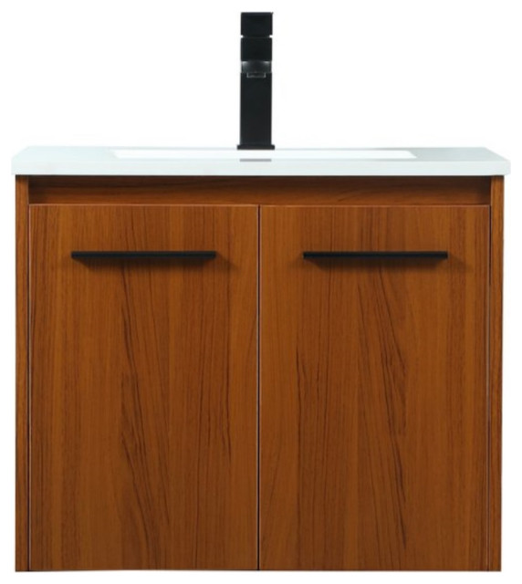 24" Single Bathroom Vanity, Teak Modern Bathroom Vanities And Sink