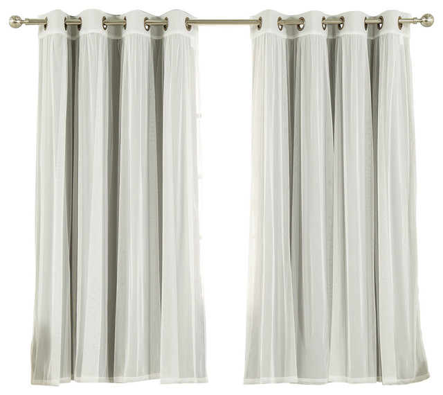 Gathered Tulle Sheer and Blackout 4-Piece Curtain Set - Contemporary ...