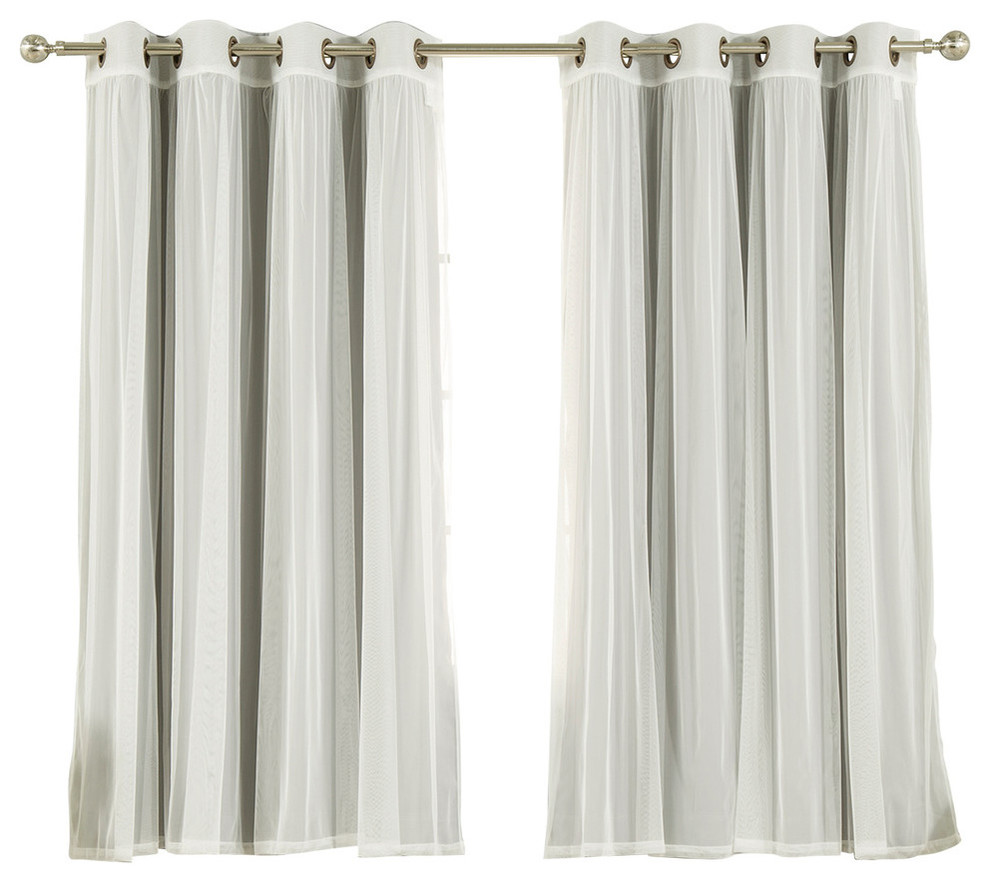 Gathered Tulle Sheer and Blackout 4-Piece Curtain Set - Contemporary