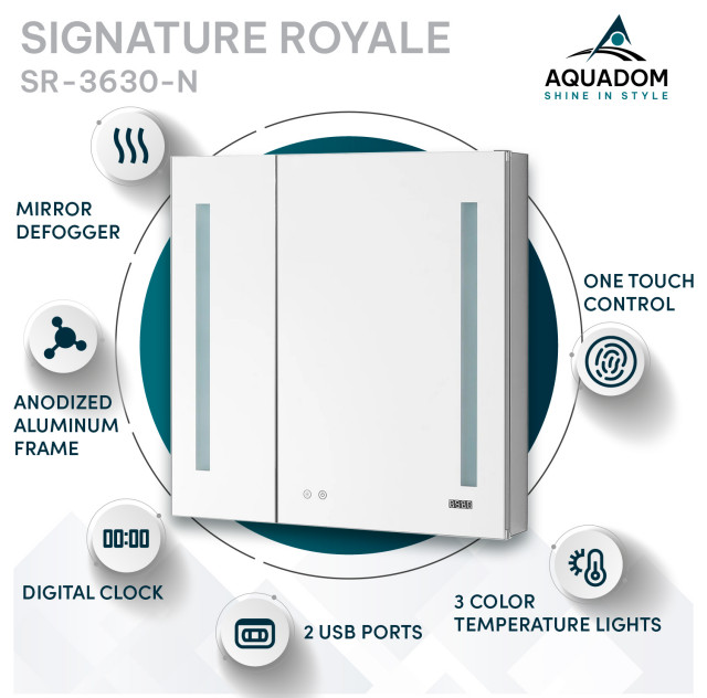 AQUADOM Signature Royale LED Lighted Medicine Cabinet 36''x30"x5"