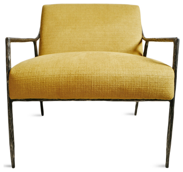 Modern Hammered Iron & Mustard Yellow Accent Chair Midcentury