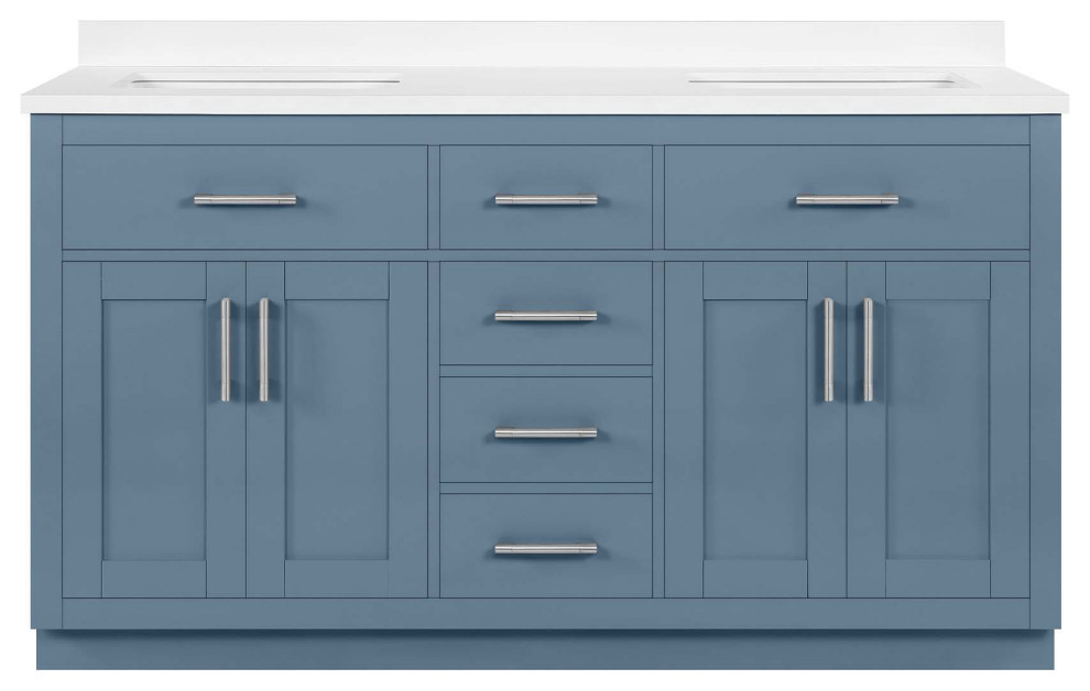 Ove Decors Bailey 60" Double Sink Vanity, Blue Lagoon With Hardware Transitional Bathroom