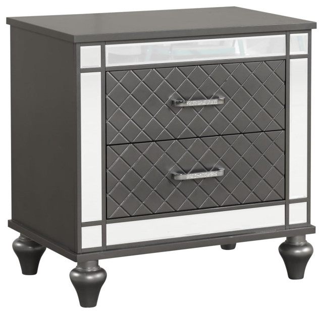 Modern Nightstand, Mirrored Design With Bun Feet and 2 Drawers ...