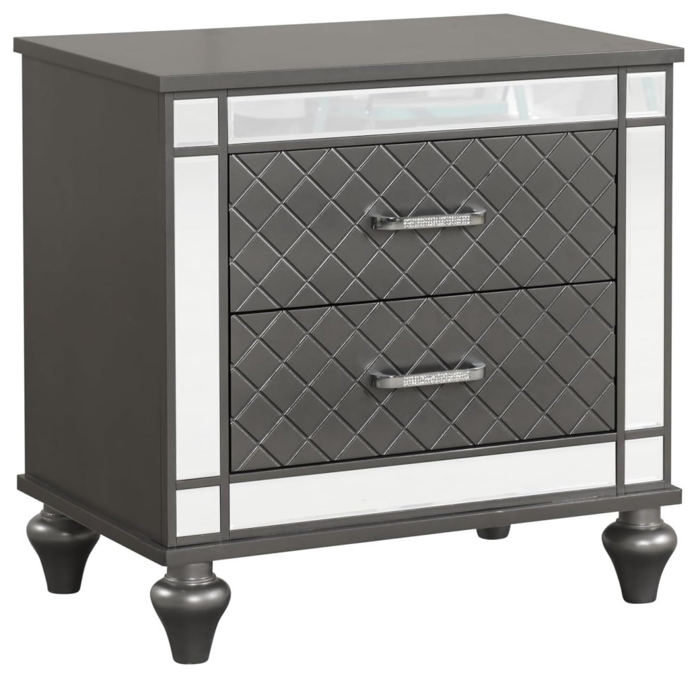 Modern Nightstand, Mirrored Design With Bun Feet and 2 Drawers Traditional Nightstands And