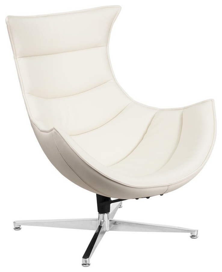 Flash Creamy White LeatherSoft Swivel Cocoon Chair - ZB-32-GG