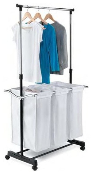 Triple Sorter Laundry Center with Hanging Bar