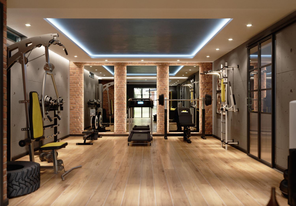 Design ideas for an industrial home gym in Paris.