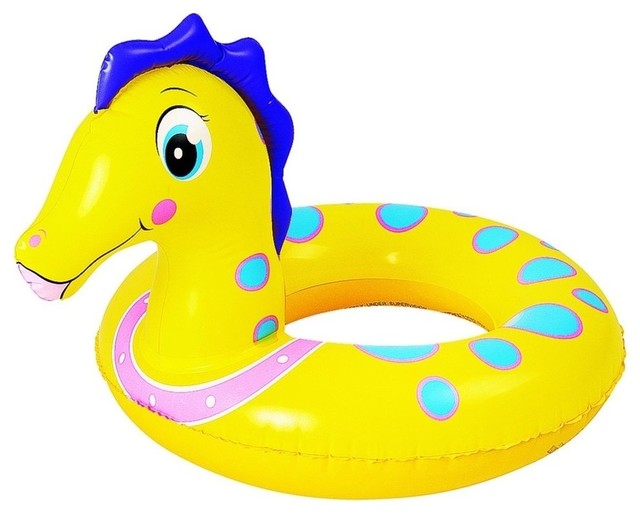 24" Yellow and Blue Seahorse Children's Inflatable Swimming Pool Inner Tube Ring