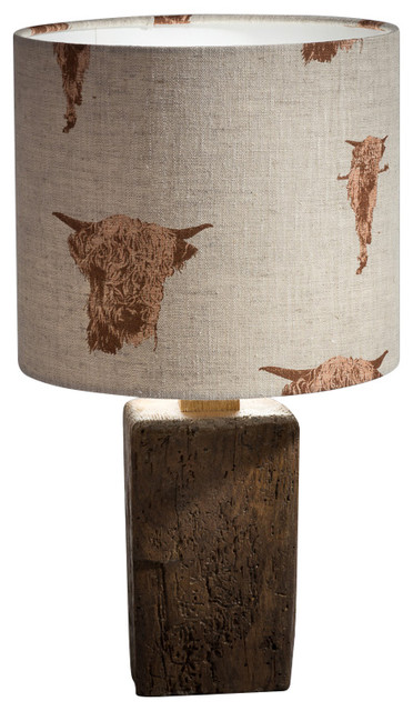 Rustic Beam Table Lamp, Highland Cow