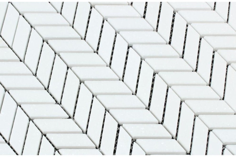 Thassos White Marble Honed Mini Chevron Mosaic Tile Contemporary
