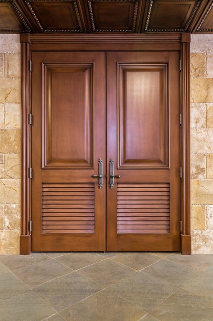 Custom Wine Cellar Solid Wood Louver Doors Transitional