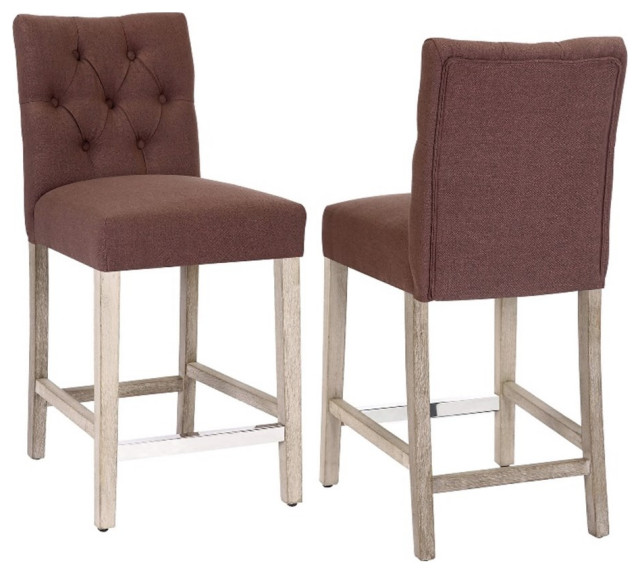 Jameson 24" Linen Fabric Tufted Upholstered Counter Stool (Set of 2
