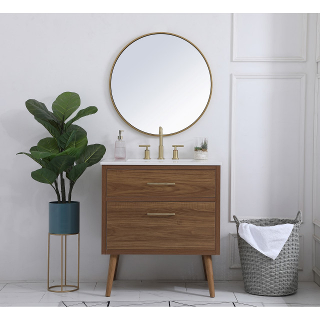 30 Inch Bathroom Vanity In Walnut Brown - Midcentury - Bathroom ...