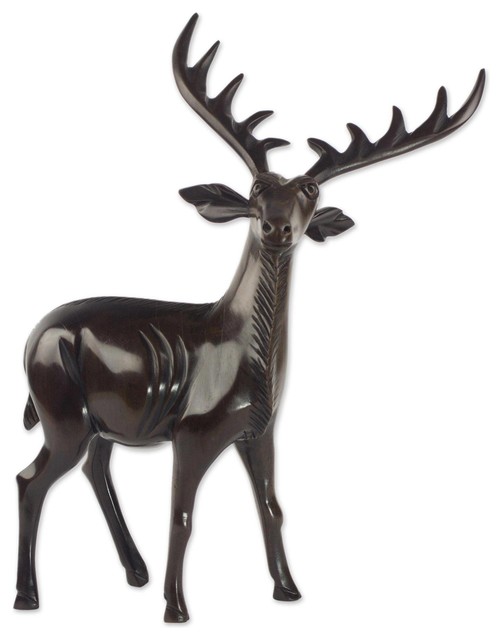 Rustic Wood Effect Standing Reindeer Garden Ornament Deer Outdoor Statue Stag