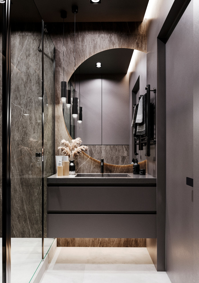 Ванная и душевая комната в сером цвете