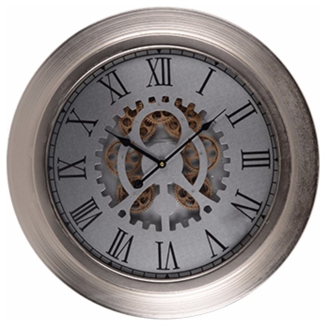 Metallic Wall Clock, Metallic Gray Industrial Wall Clocks by