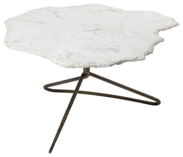 Pinera White Marble w/Antiqued Gold Metal Base Coffee Table