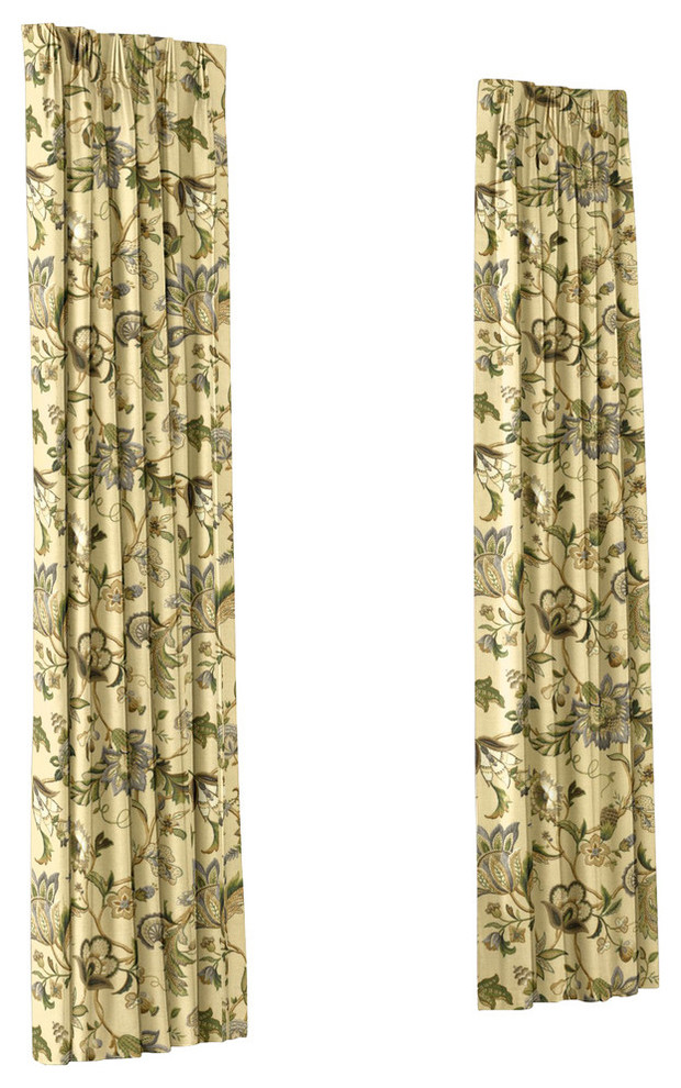 Tan Jacobean Floral Custom Euro Pleat Drape Single Panel