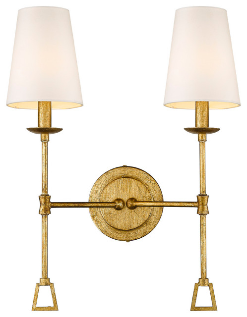 Two Light Traditional Sconce in Gilded Gold with Shade