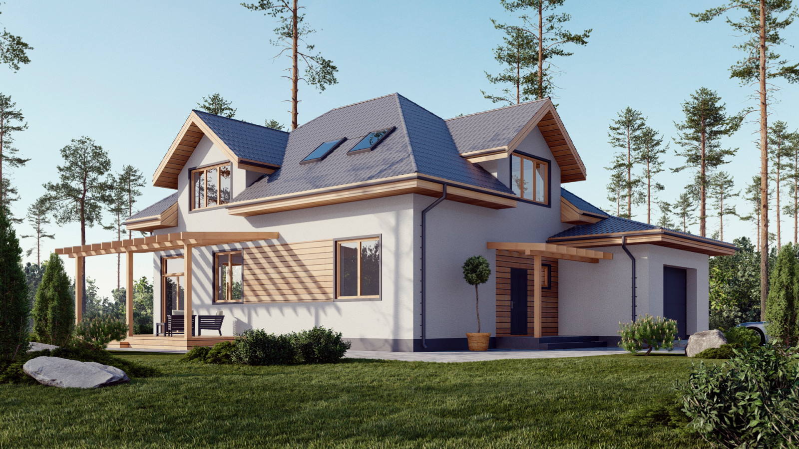 Проект двухэтажного дома в современном европейском стиле.