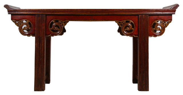 Consigned Antique Chinese Open Carved Altar Table Sofa