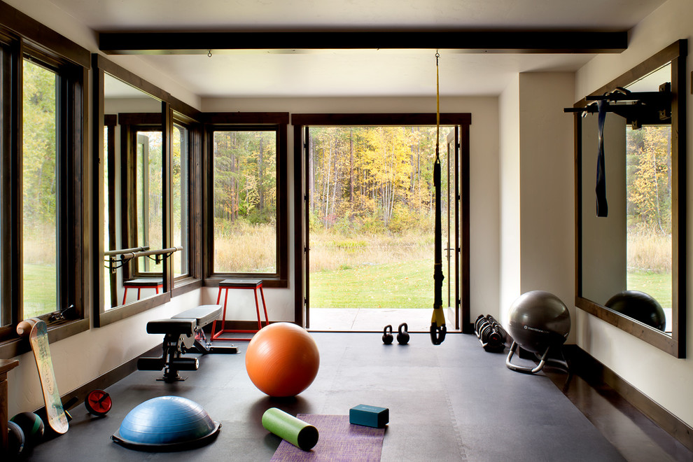 This is an example of a rustic home gym in Other.