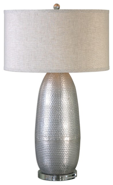 Elegant Hammered Silver Table Lamp, Hammered Silver Lamp