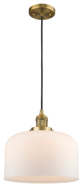 Large Bell 1-Light LED Pendant, Brushed Brass, Glass: Matte White Cased