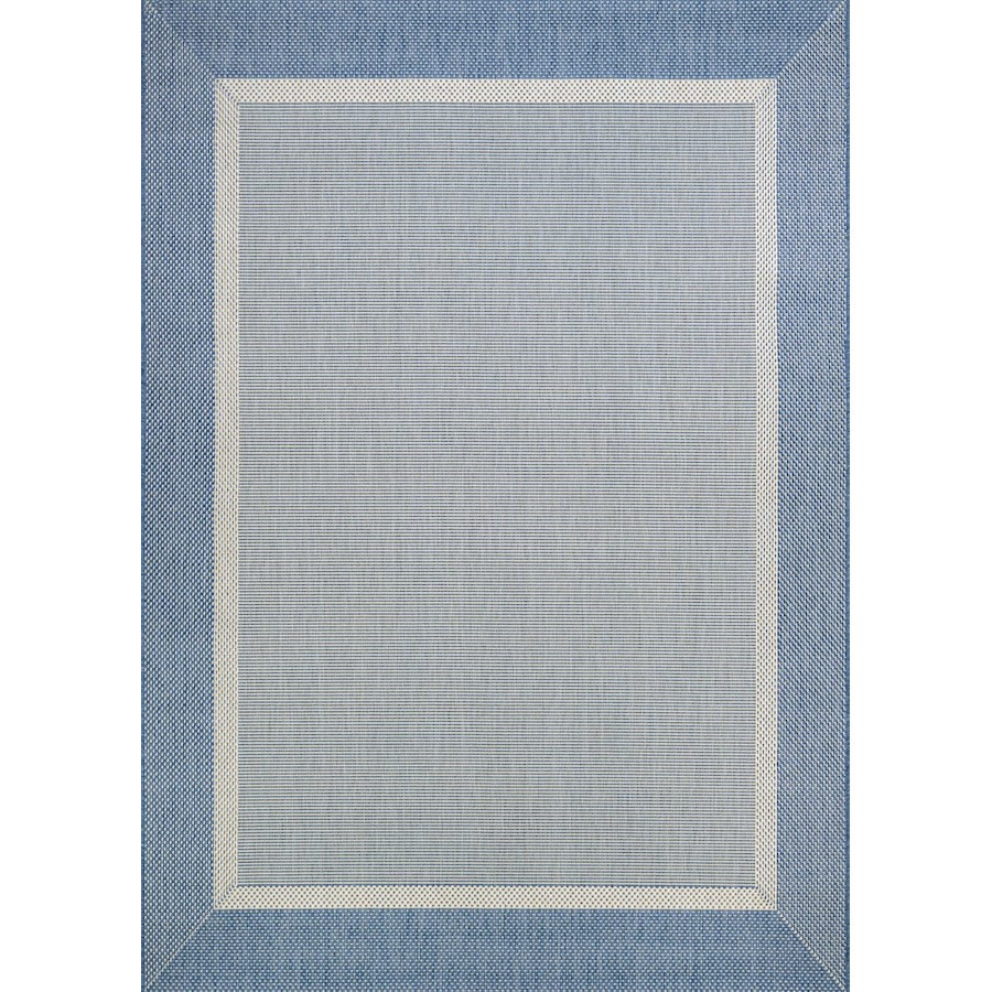 Couristan Recife Stria Texture Champagne and Blue Indoor/Outdoor Rug, 7'6" Rnd