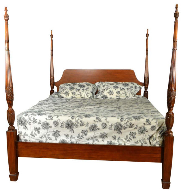 Rice Carved Poster Bed By Leighton Hall, King Size 4 Poster Bedroom Sets