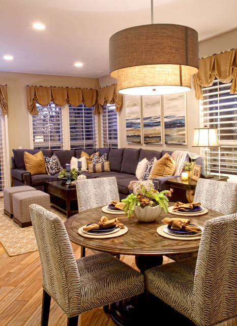 Navy Blue Tan Family Room Traditional Family Room