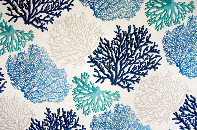Coral Pattern Fabric blue coral fabric aqua ocean - beach style - drapery fabric Coral Pattern Fabric blue coral fabric aqua ocean - beach style - drapery fabric