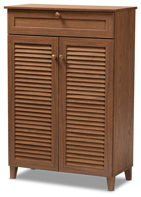 Aretha Walnut 5 Shelf Wood Shoe Storage Cabinet With Drawer