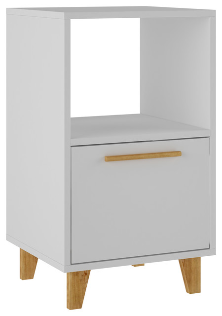 Mid Century Modern Nightstand With 1 Shelf And Drawer In White