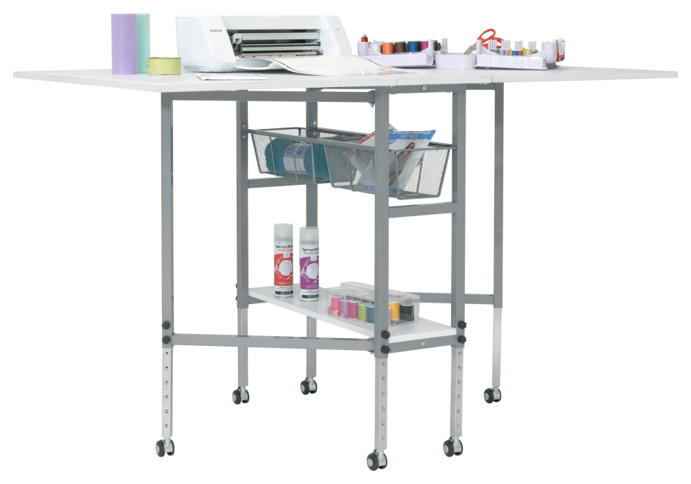 Cutting Table with Sewing Board with Grid, Height Adjustable with