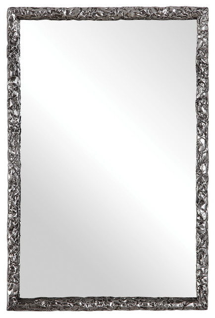 Hammered Textured Silver Metal Wall Mirror Classic Contemporary Rustic Gray