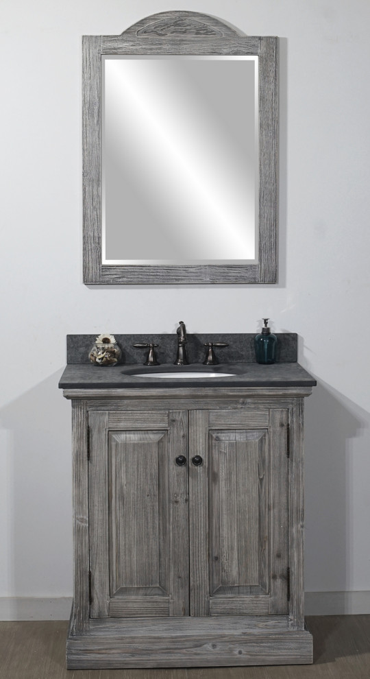 RUSTIC SINK VANITY IN GREY DRIFTWOOD WITH POLISHED TEXTURED SURFACE ...