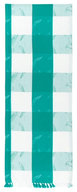100% Cotton Aqua and White Table Runner, Set of 2, 12"x72", Flying Seagull